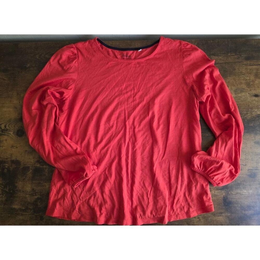 ✨ Boden Long Sleeve Puff-Sleeve Top – Orange – Size 10 ✨
